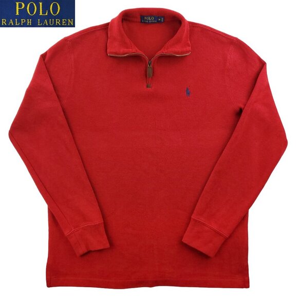 Polo Ralph Lauren 1/4 Zip Sweater Pullover Pony Red Cotton Men's Medium - Picture 1 of 11